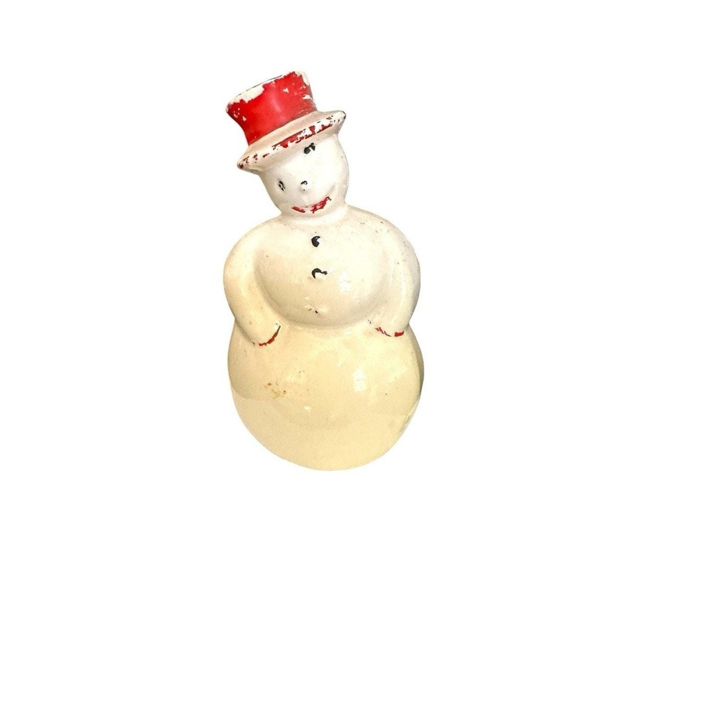 Vintage McCoy Snowman Red Top Hat Planter Very Rare Has Cold Paint Loss- As Is